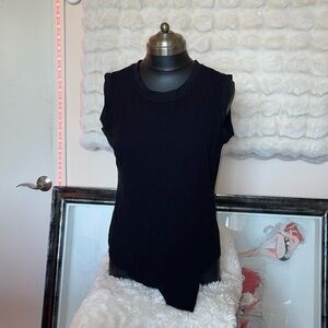 Possibly Tahari but no label visible black cotton polyester blend top contemp